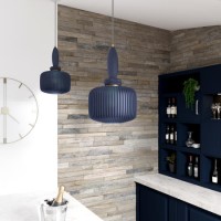 Navy Ribbed Smoked Glass Pendant Ceiling Light - Biella