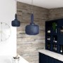 Navy Ribbed Smoked Glass Pendant Ceiling Light - Biella