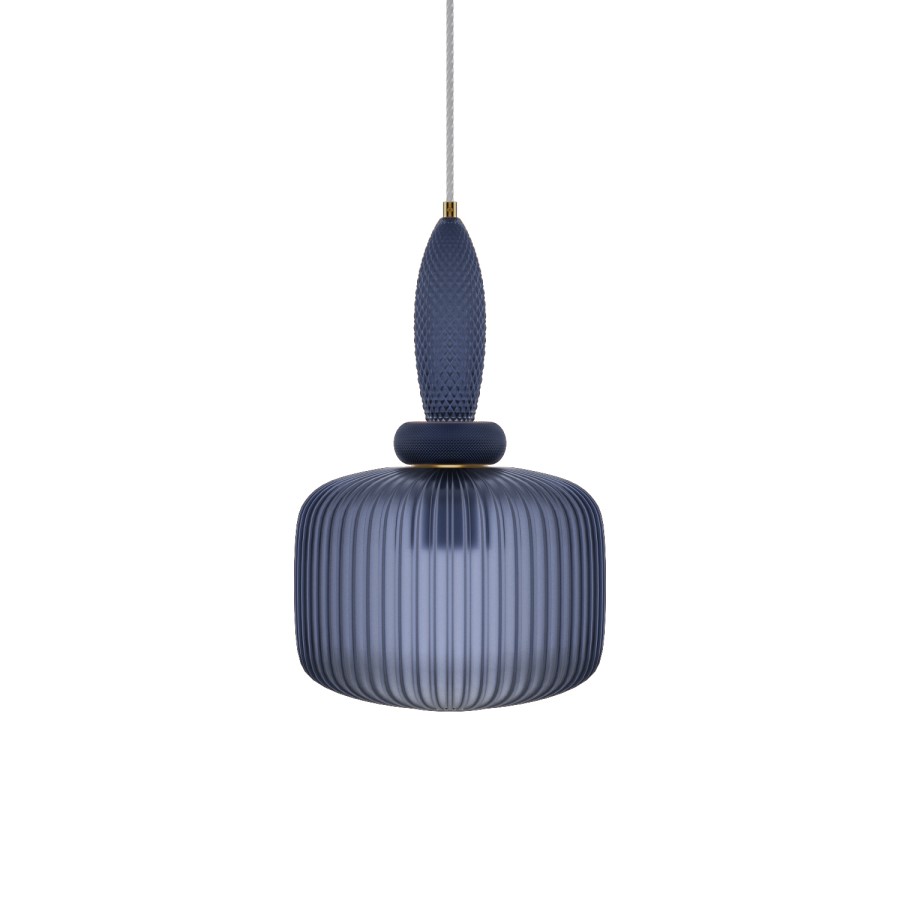 Navy Ribbed Smoked Glass Pendant Ceiling Light - Biella