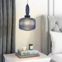 Navy Ribbed Smoked Glass Pendant Ceiling Light - Biella