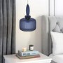 Navy Ribbed Smoked Glass Pendant Ceiling Light - Biella