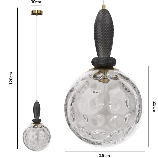 Grey Globe Pendant Ceiling Light with Dimpled Glass Effect - Vercelli