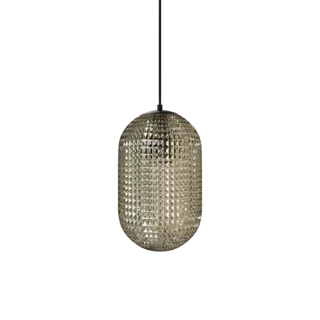 Grey Textured Smoked Glass Long Pendant Light - Lugo