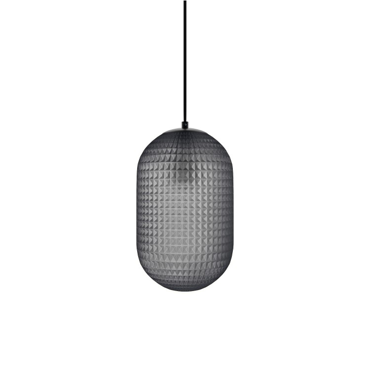 Dark Grey Textured Smoked Glass Long Pendant Light - Lugo