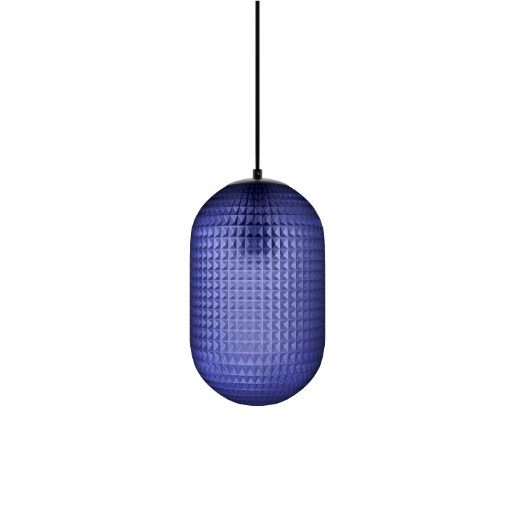 ONLY OPENED - Lugo Navy Blue Textured Smoked Glass Pendant Light