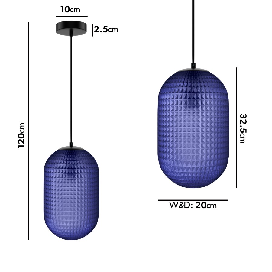 Navy Blue Textured Smoked Glass Pendant Light - Lugo