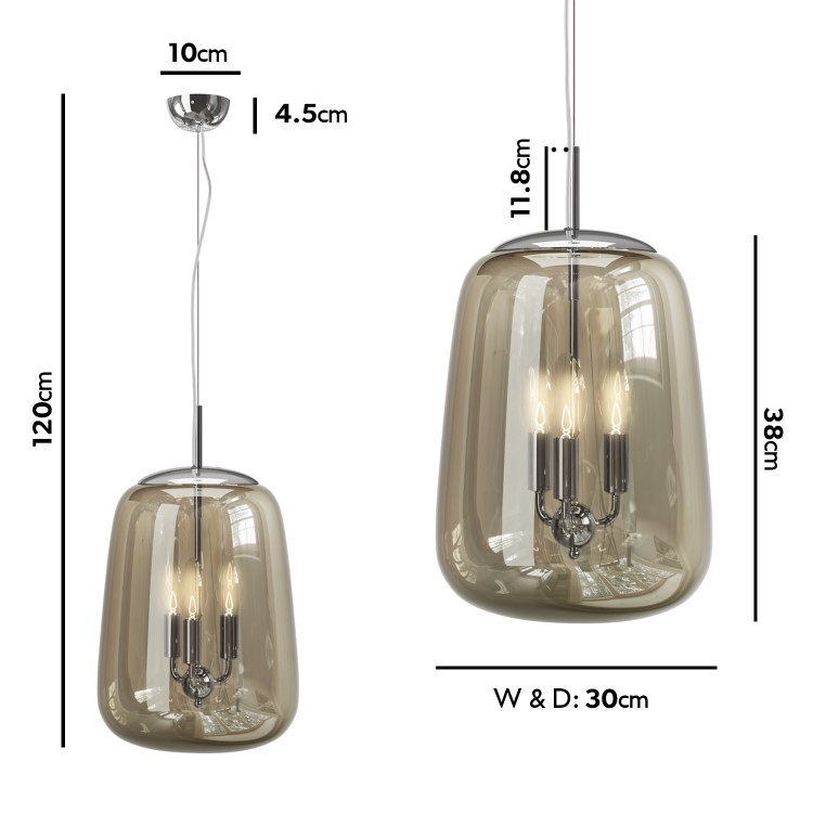 Chrome & Smoked Glass Pendant Chandelier - Cascina