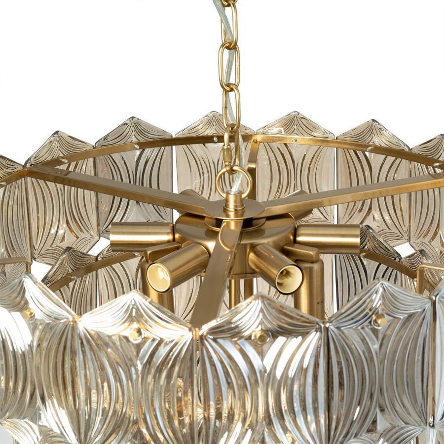 GRADE A1 - Box Opened Forentino 10 Light Gold Glass Tiered Pendant Chandelier