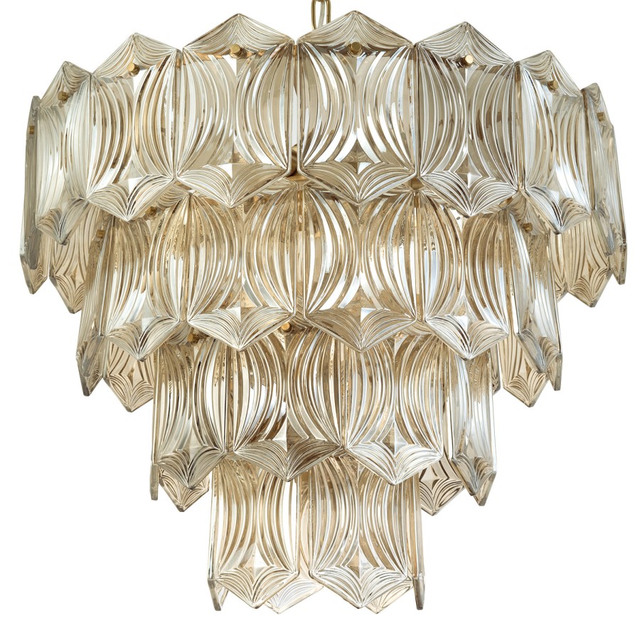 GRADE A1 - Box Opened Forentino 10 Light Gold Glass Tiered Pendant Chandelier