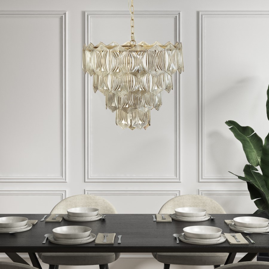 10 Light Gold Glass Tiered Pendant Chandelier - Forentino