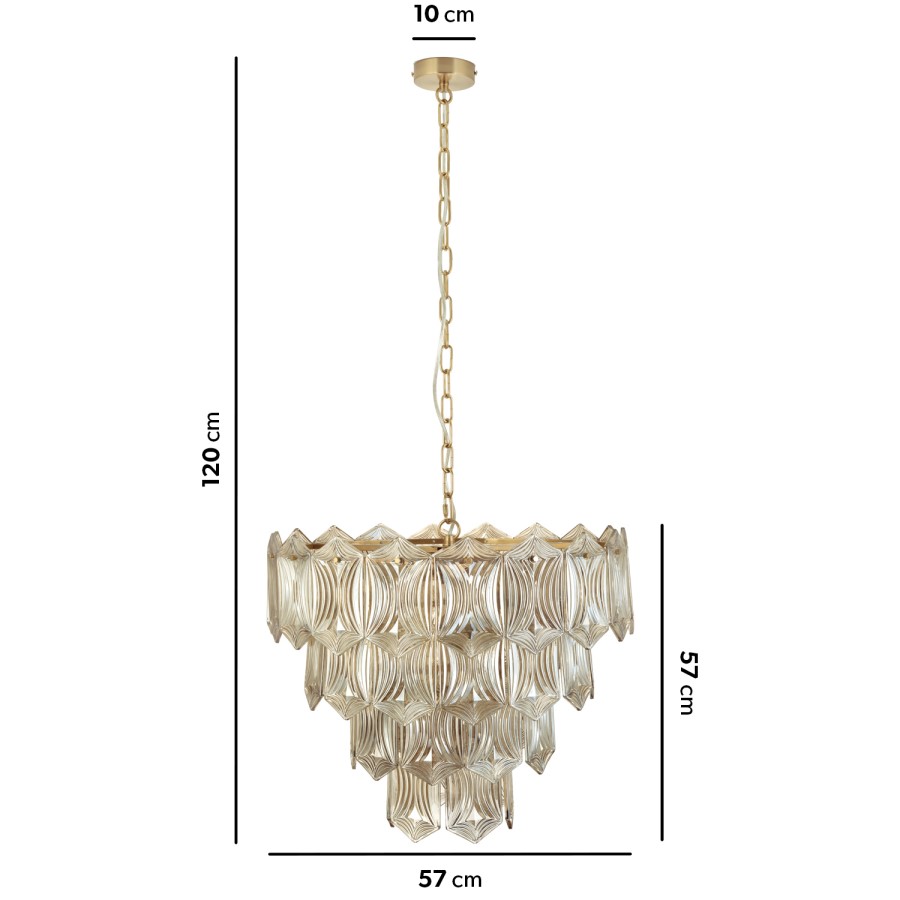 10 Light Gold Glass Tiered Pendant Chandelier - Forentino
