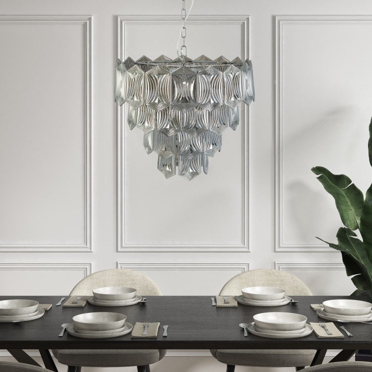 ONLY OPENED - Forentino 10 Light Smoked Glass Tiered Pendant Chandelier