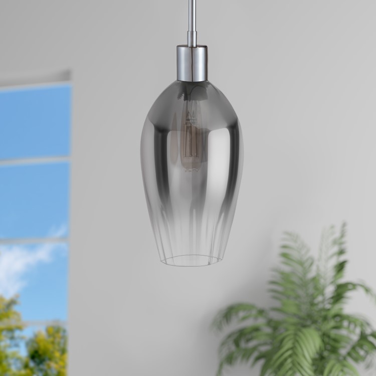 Silver Smoked Glass Cloche Pendant Light - Bloomfield