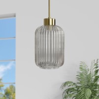 GRADE A2 - Lawrence Smoked Ribbed Glass Gold Pendant Light