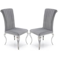 Set of 2 Silver Velvet Chairs with Mirrored Legs - By Vida Living