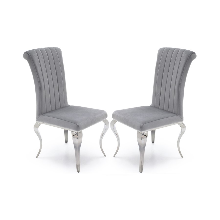 Set of 2 Silver Velvet Chairs with Mirrored Legs - By Vida Living