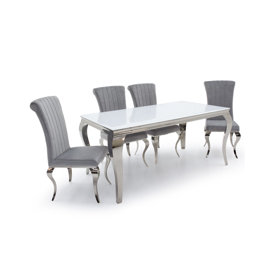 Set of 2 Silver Velvet Chairs with Mirrored Legs - By Vida Living