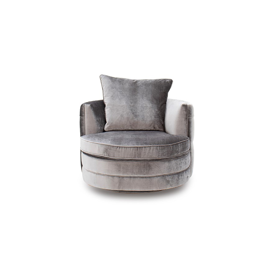 Nicolette Swivel Chair in Silver Velvet - Vida Living