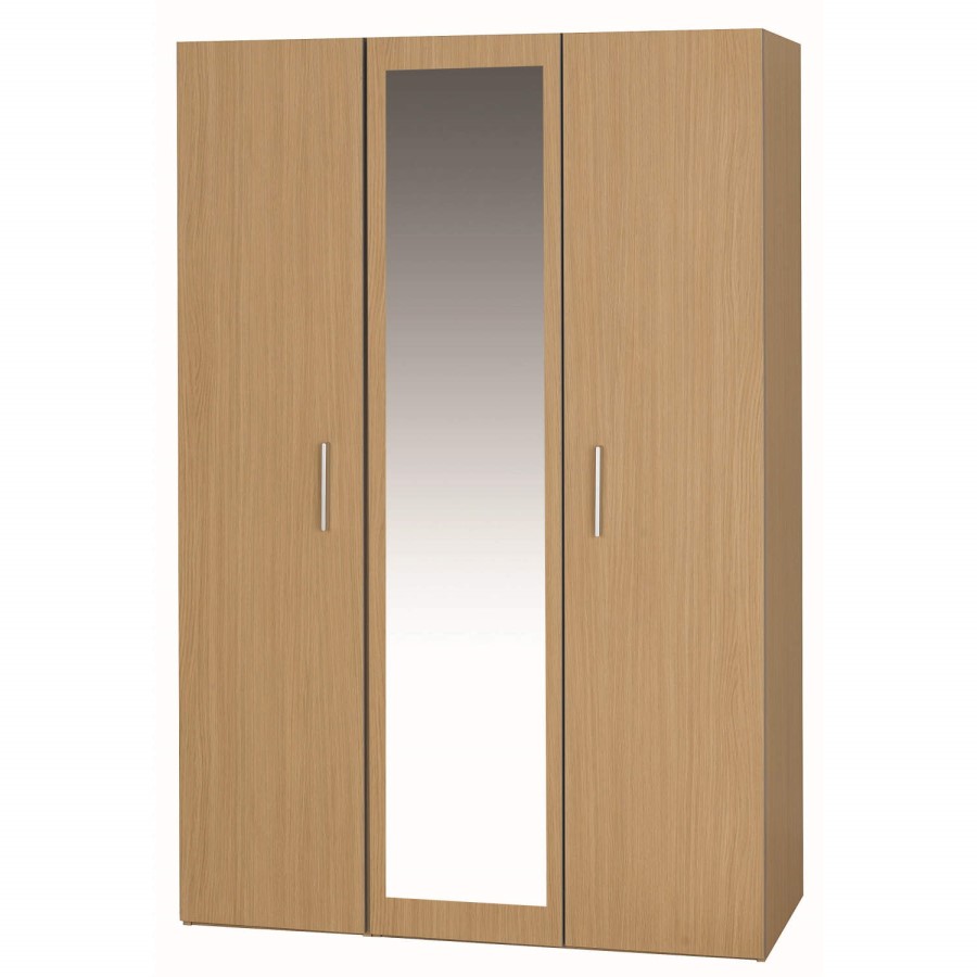 One Call Furniture Oak 3 Door Mirror Wardrobe
