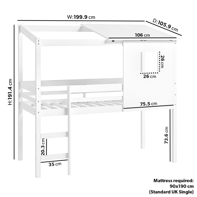 Treehouse Mid Sleeper Cabin Bed in White - Oakley