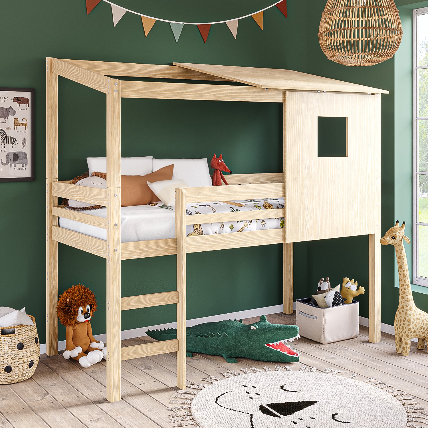 Photo of House mid sleeper bed in solid pine - oakley