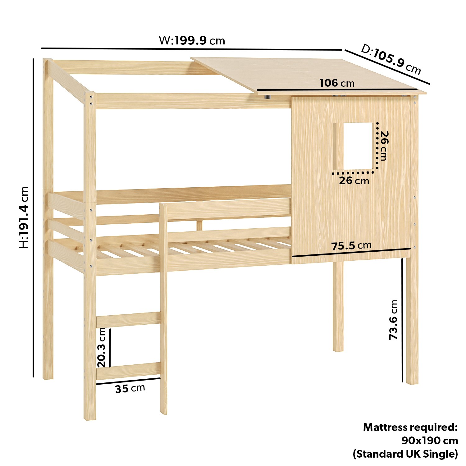 Read more about House mid sleeper bed in solid pine oakley