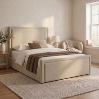 Beige Upholstered King Side Lift Ottoman Bed - Joan