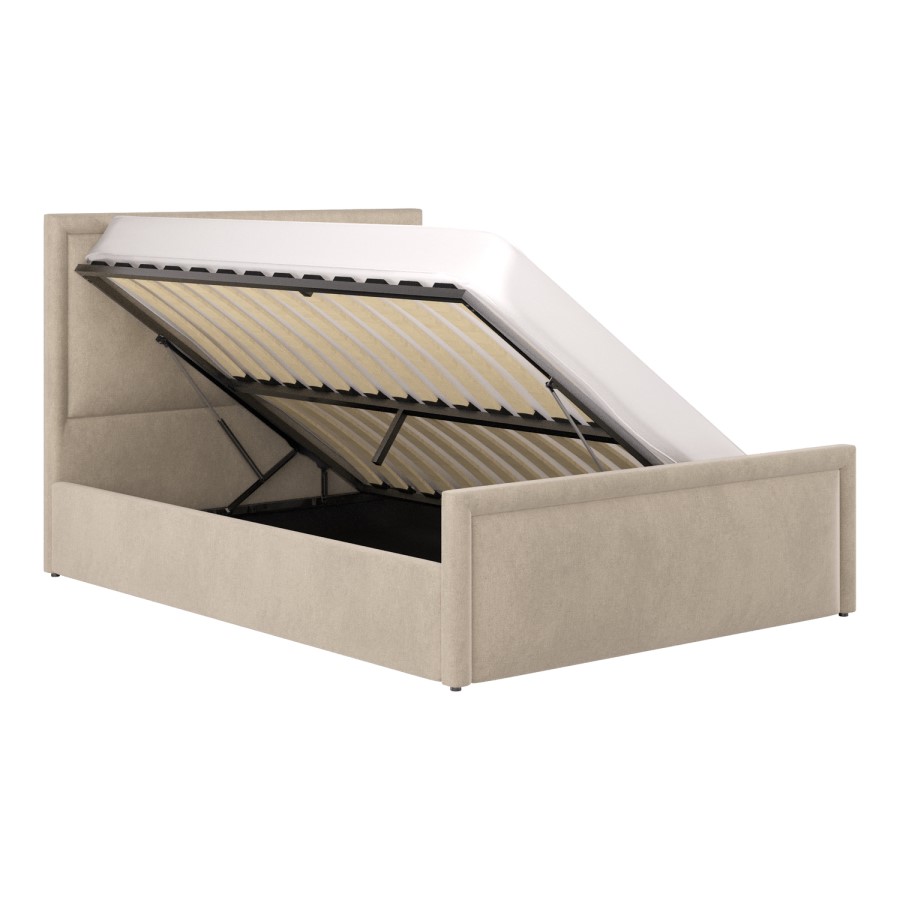 Beige Upholstered King Side Lift Ottoman Bed - Joan