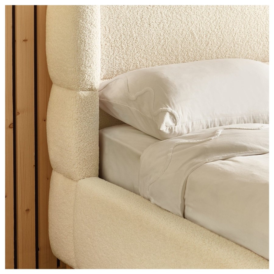 Cream Boucle Upholstered Double Bed Frame - Julian Bowen
