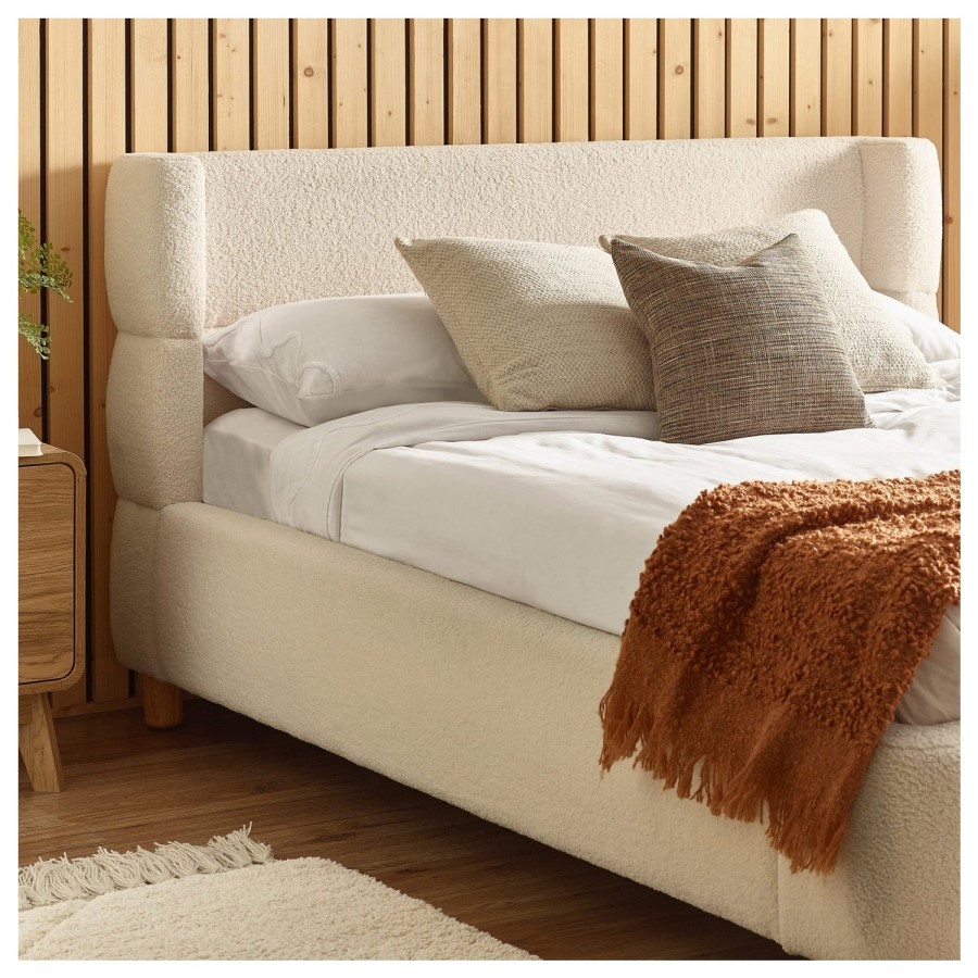 Cream Boucle Upholstered Double Bed Frame - Julian Bowen