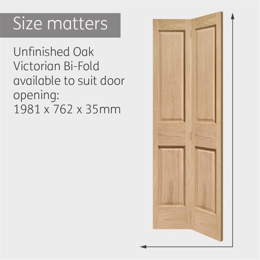 Internal Oak Victorian 4-Panel Bi-Fold Door - Unfinished - 1981 x 762 x 35mm - Victoria - XL Joinery