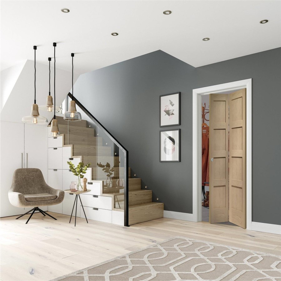 Internal Oak Shaker 4 Panel Bi-Fold Door - Unfinished, 1981 x 686 x 35 mm