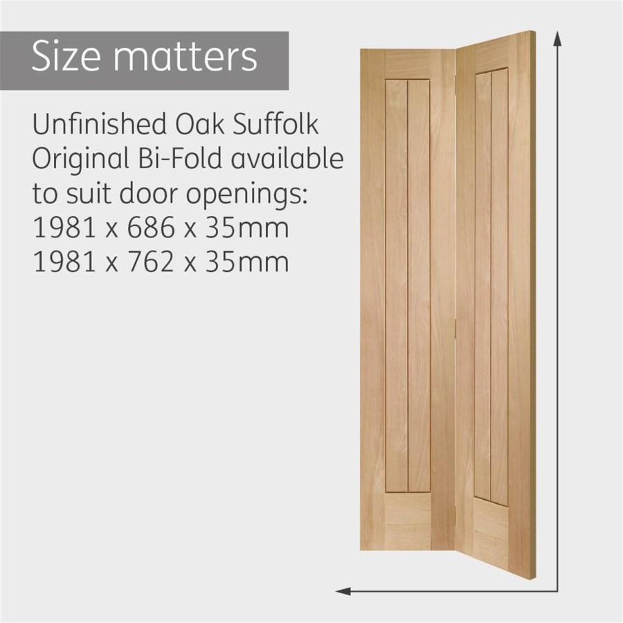 Internal Oak Suffolk Bi-Fold - Unfinished, 1981 x 762 x 35 mm