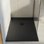 1000x800mm Stone Resin Black Slate Effect Low Profile Rectangular Shower Tray with Grate - Sileti