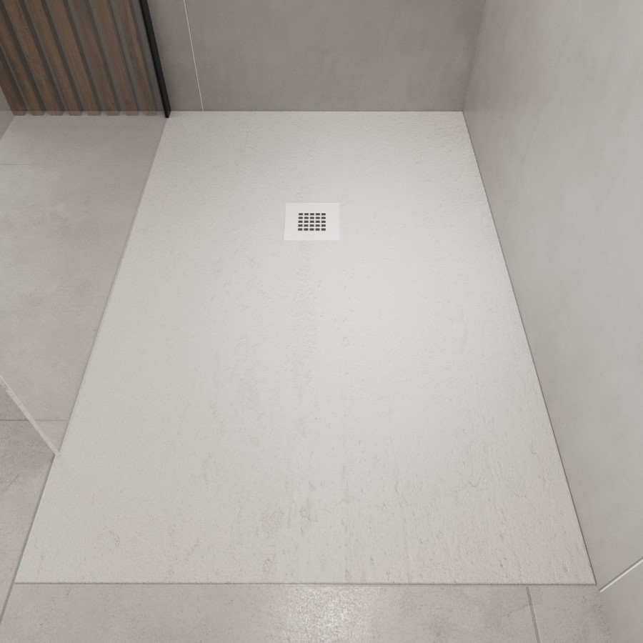 1000x900mm Rectangular Shower Tray with Grate - White Stone Resin Slate Effect - Sileti