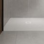 1400x900mm Rectangular Shower Tray with Grate - White Stone Resin Slate Effect - Sileti