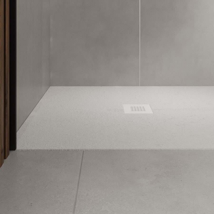 1000x900mm Rectangular Shower Tray with Grate - White Stone Resin Slate Effect - Sileti