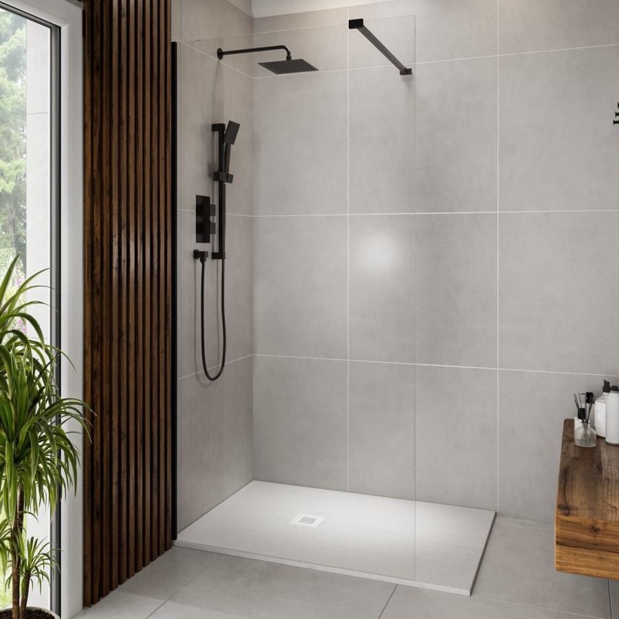 1000x900mm Rectangular Shower Tray with Grate - White Stone Resin Slate Effect - Sileti
