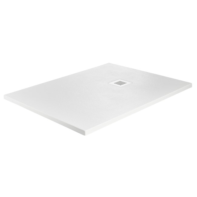 1400x900mm Rectangular Shower Tray with Grate - White Stone Resin Slate Effect - Sileti