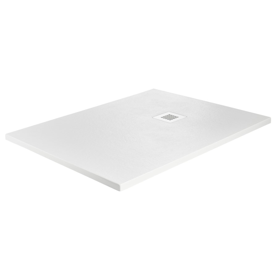 1000x900mm Rectangular Shower Tray with Grate - White Stone Resin Slate Effect - Sileti