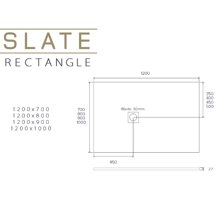 1200x800mm Rectangular Shower Tray with Grate - Black Stone Resin Slate Effect - Sileti