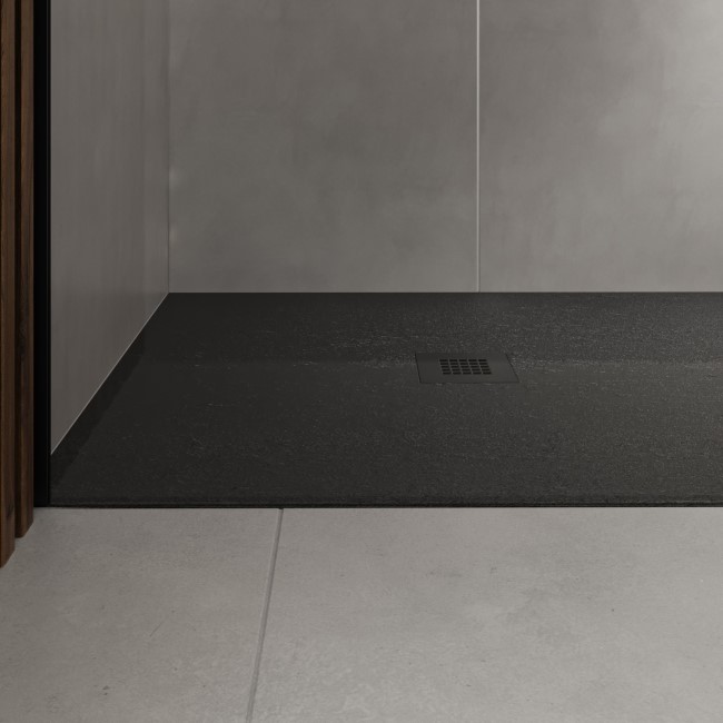 1200x900mm Stone Resin Black Slate Effect  Rectangular Shower Tray with Grate - Sileti