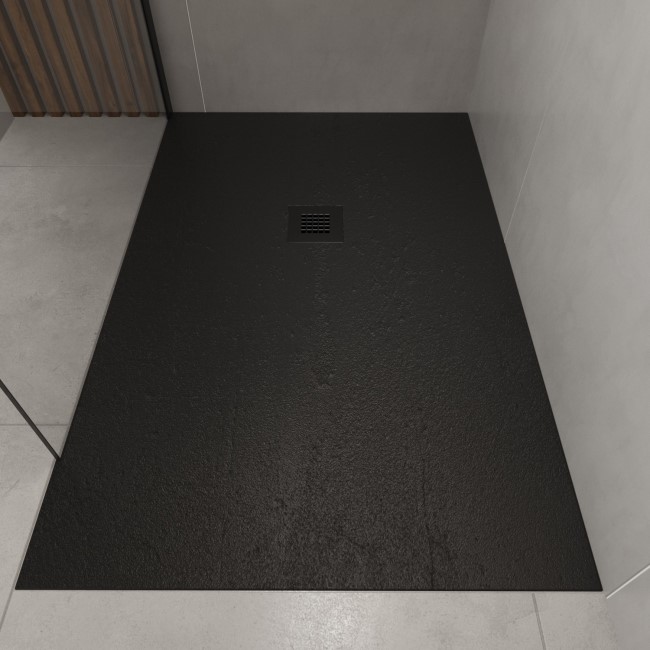 1400x800mm Stone Resin Black Slate Effect  Rectangular Shower Tray with Grate - Sileti