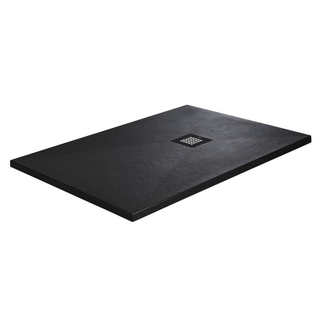 1400x800mm Stone Resin Black Slate Effect  Rectangular Shower Tray with Grate - Sileti