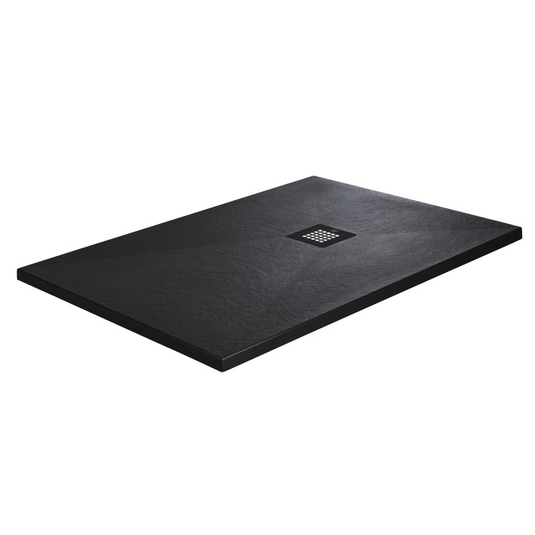 1400x800mm Rectangular Shower Tray with Grate - Black Stone Resin Slate Effect - Sileti