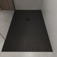 1200x800mm Rectangular Shower Tray with Grate - Black Stone Resin Slate Effect - Sileti