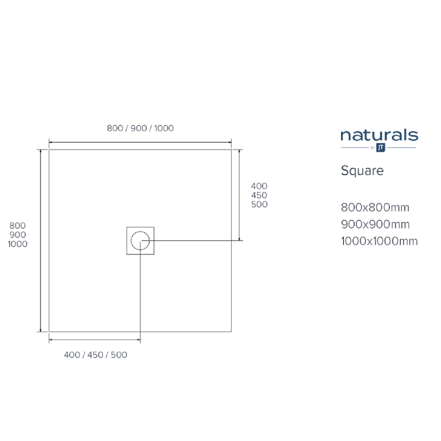 Black 800x800mm Square Shower Tray 27mm with Grate - Black Stone Resin Slate Effect - Sileti
