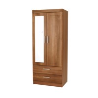 One Call Furniture Alive 2 Door Combi Mirror Wardrobe in Natural Aida Walnut