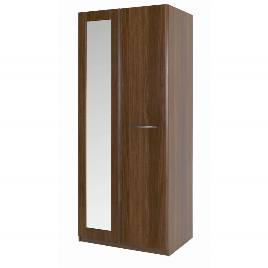 One Call Furniture Murano Mirror Wardrobe in Walnut Gloss
