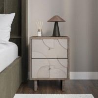 Mango Wood 2-Drawer Patterened Bedside Table - Octavia